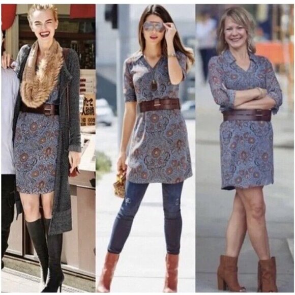 Cabi Provincial Dress Sheer Sleeve Bohemian Floral Sz Small Blue 3295‎ - Picture 2 of 9